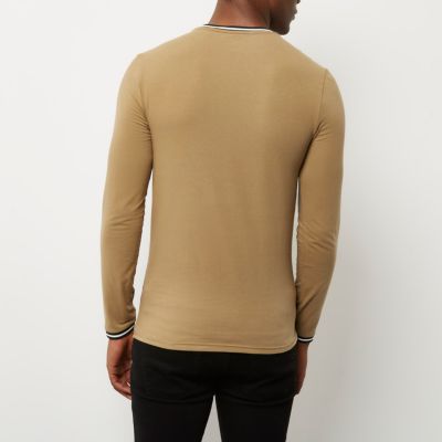 Camel brown tipped muscle fit T-shirt